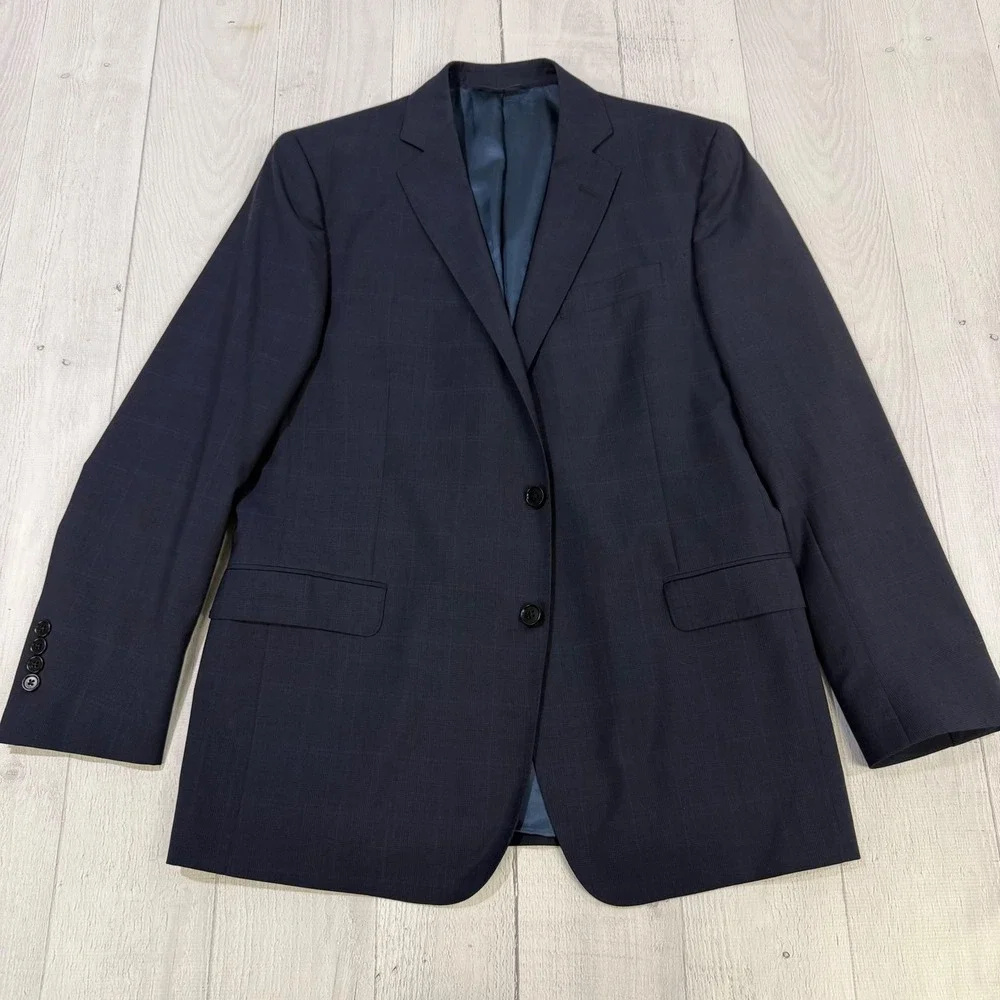 Brooks Brothers Regent Fit Navy Blue Glen‎ Plaid Wool Blazer Tollegno 1900 42R